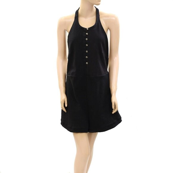 Free People Free-Est Kaelyn Romper Dress Smocked Halter Black Open Back L - Picture 5 of 9